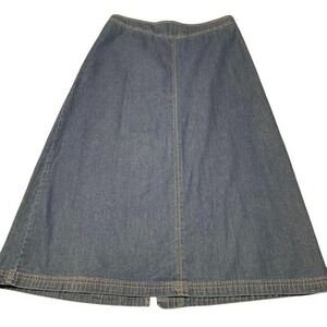 Koret Denim Maxi Skirt A-Line Midi Length Blue Cotton‎ Petite Western Jean Boho